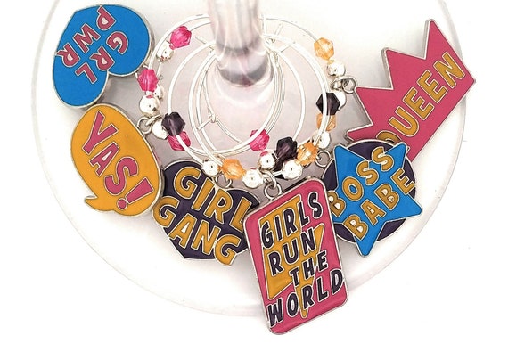 Girl Power Wine Charms - Girl's Night Out Wine Glass Charms - 6 per set