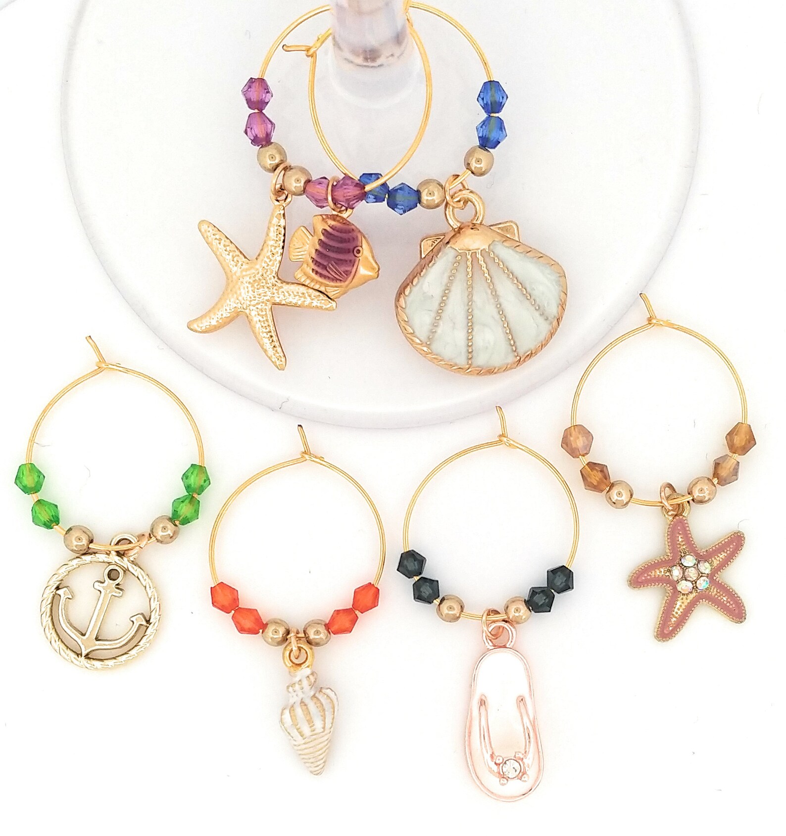 Beach Wine Charms Nautical Wine Charms Seashell Wine Charms Etsy