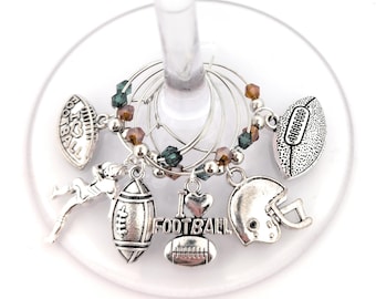 Football Wine Glass Charms – The Ultimate Super Bowl Party Accessory, Football Party Supplies, Football Gifts, Party Favors, 6 Wine Charms