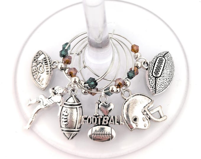 Football Wine Glass Charms – The Ultimate Super Bowl Party Accessory, Football Party Supplies, Football Gifts, Party Favors, 6 Wine Charms