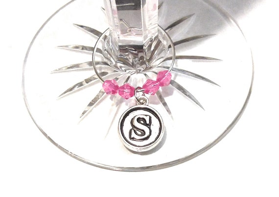 Round Personalized Wedding Initial Wine Charms - choice of bead color - sold individually