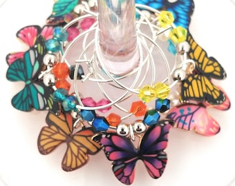 Butterfly Wine Charms For Summer Party - Fourth Of July Wine Charms - Independence Day/July 4th - Pack of 8