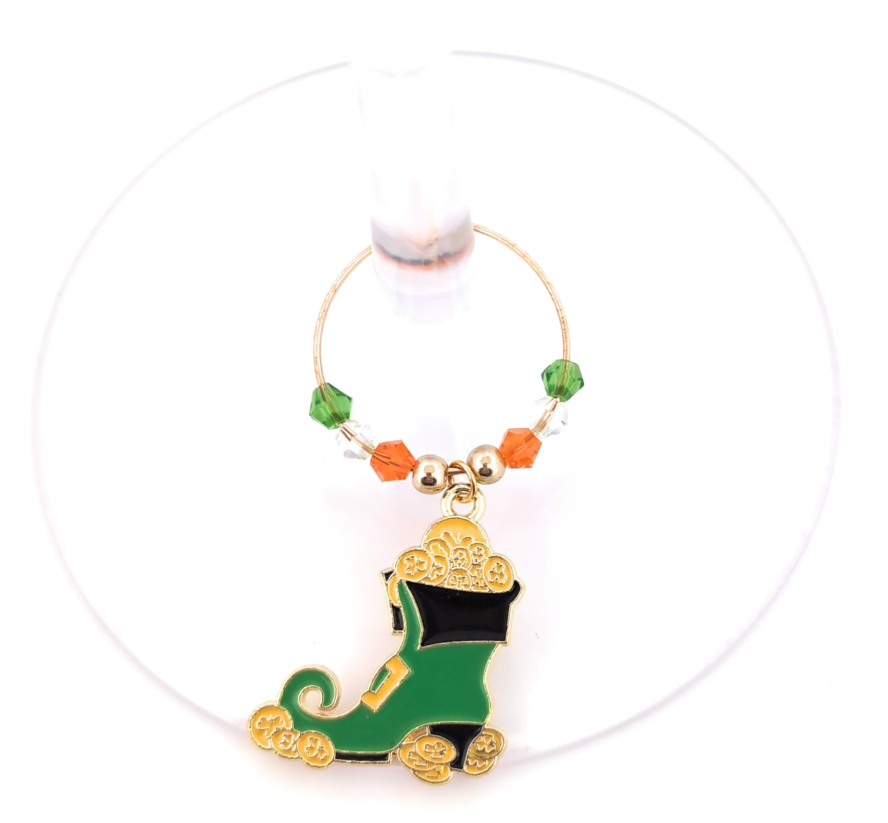 St. Patrick's Day Wine Charms, Irish Gifts, Shamrock Glass Tag