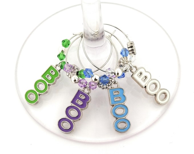 Halloween Wine Charms - Enamel Boo Wine Charms 4/pack