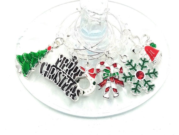 Christmas Wine Charms, Holiday Glass Identifier Tags, Christmas Gift Wine Charms, Glass Markers, 6 pack