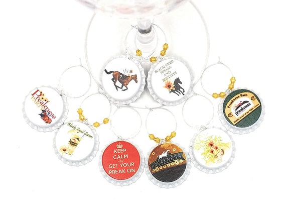 The Preakness Bottle Cap Wine Charms, Glass Tags, 8 pack - Glass Not included