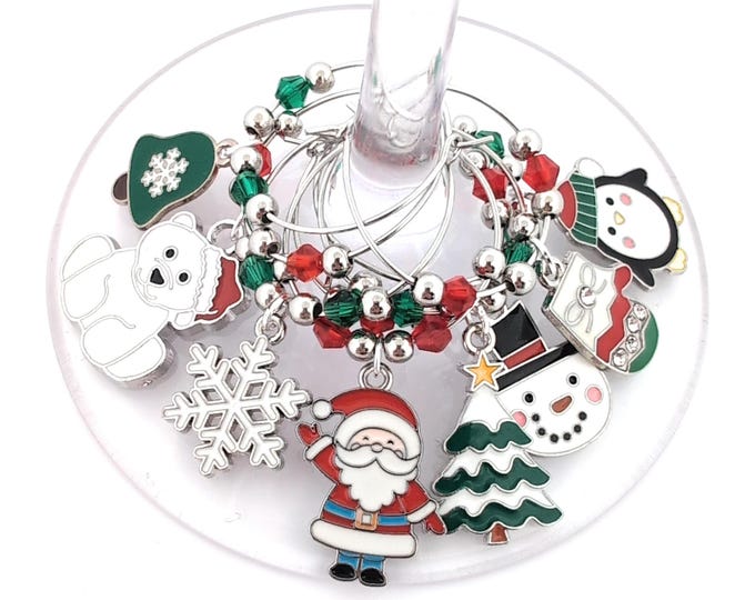Christmas Wine Charms - Polar Bear and Santa Claus - 8 pack