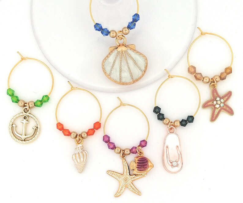 Beach Wine Charms Nautical Wine Charms Seashell Wine Charms Etsy
