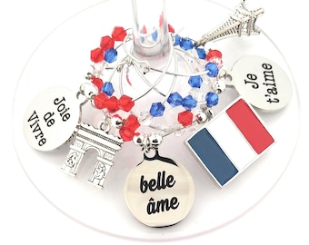 French Wine Charms - France Theme Wine Charms - 6/pack