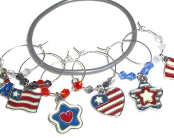 Fourth Of July Wine Charms - Independence Day/July 4th - Pack of 6