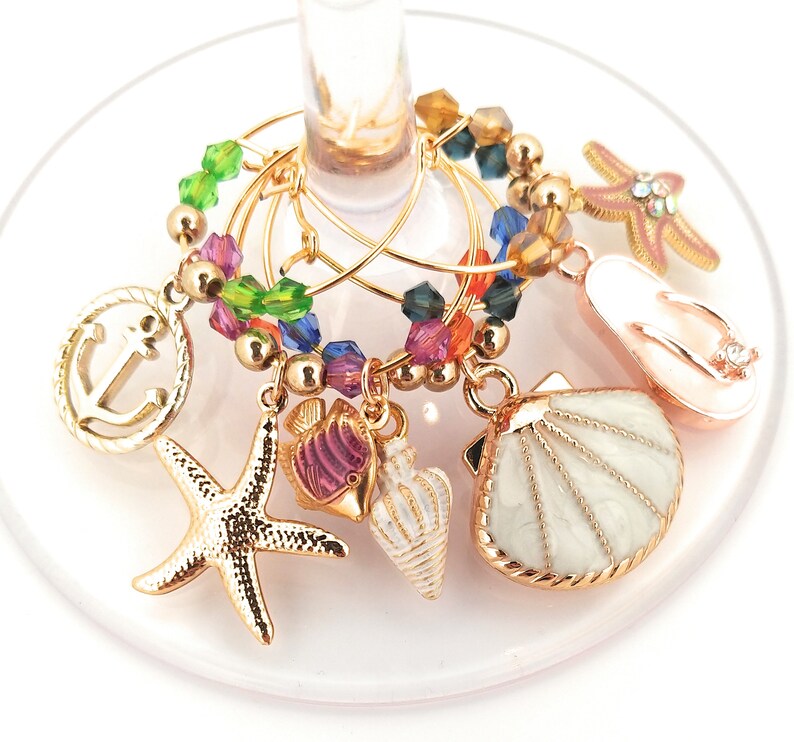 Beach Wine Charms Nautical Wine Charms Seashell Wine Charms Etsy