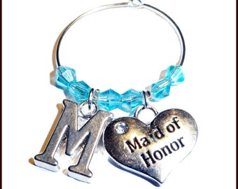 Wedding Wine Charm Personalized Gift Favors For Wedding Party - Initial & Bridal Party Position