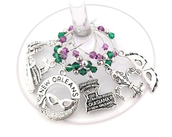 Mardi Gras Wine Charm -  New Orleans - 6 per set