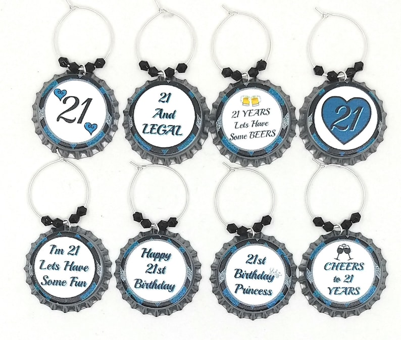 21st Birthday Party Wine Charms 21st Birthday Party Supplies Glass Labels 21st Birthday Glass Markers 21st Birthday Party 8pack