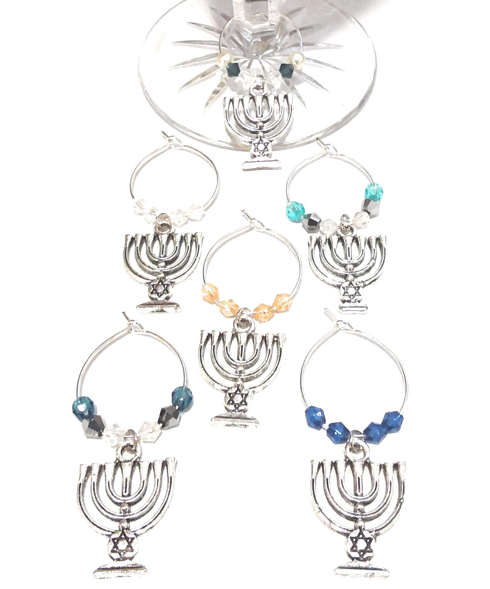 Hanukkah wine glass charms