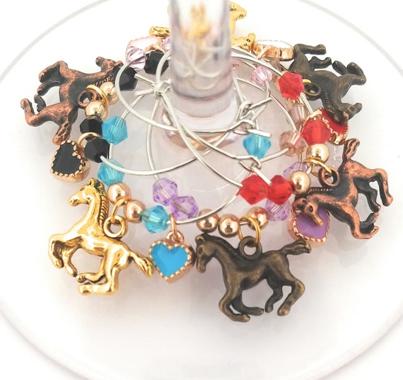 Horse Wine Glass Charms - Hearts - 6/Pack