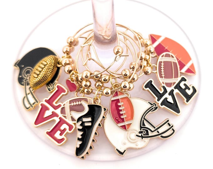 Football Wine Glass Charms – The Ultimate Super Bowl Party Accessory, Football Party Supplies, Football Gifts, Party Favors, 8 Wine Charms
