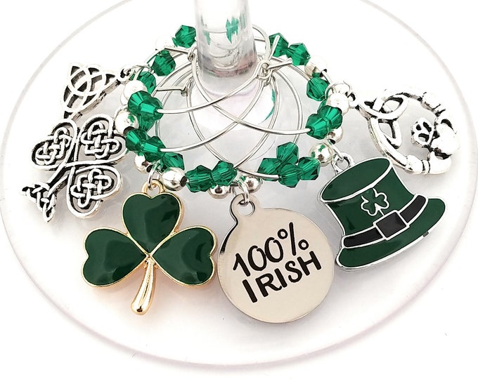 St. Patrick's Day Wine Charms - 100% Irish - 6/pack