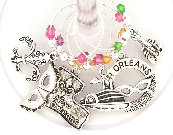 Mardi Gras Wine Charm -  New Orleans - 6 per set