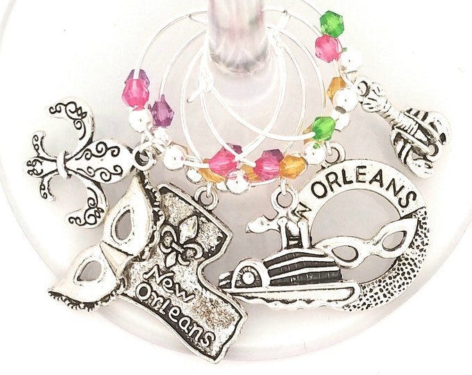 Mardi Gras Wine Charm -  New Orleans - 6 per set