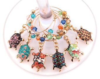 Turtle Wine Charms Glass Tag Identifiers - 6 Per Set