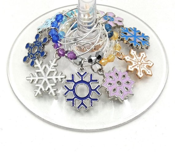 Christmas Wine Charms - Snowflakes, 9 pack - Party Favor Packaging Option Available