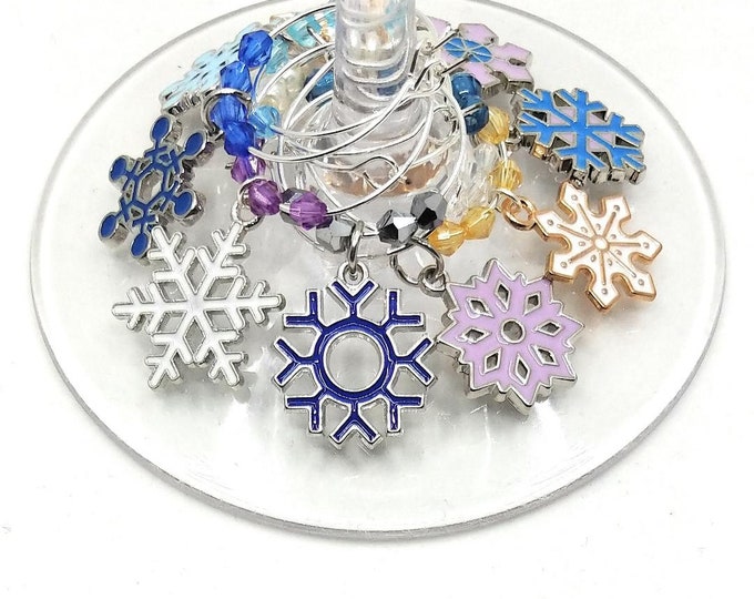 Christmas Wine Charms - Snowflakes, 9 pack - Party Favor Packaging Option Available
