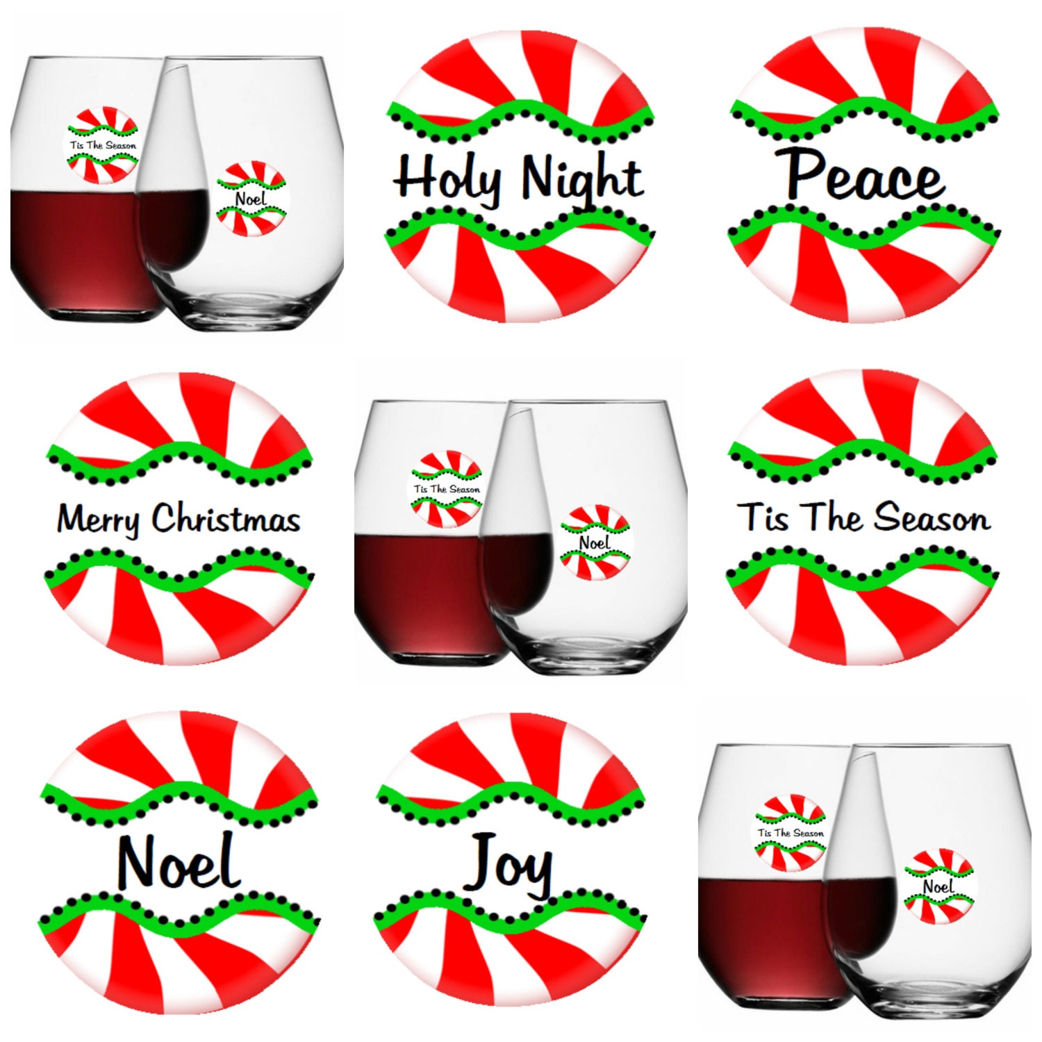 Christmas Wine Glass Dots Peppermint Twist Disposable 12 Pack, Glass