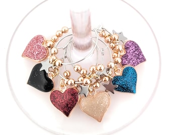 Heart Wine Charms – Easter and Mother's Day Gifts – 6 Pack Party Favors, Wine Glass Markers to Identify Glass