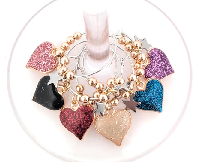 Heart Wine Charms – Easter and Mother's Day Gifts – 6 Pack Party Favors, Wine Glass Markers to Identify Glass