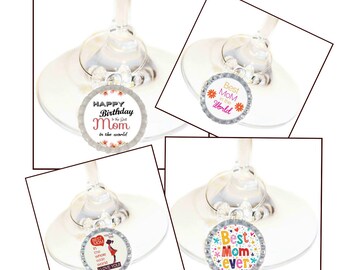 Birthday Wine Charm Gift For Mom - Bottle Cap -Choose your bead color - 4/pack