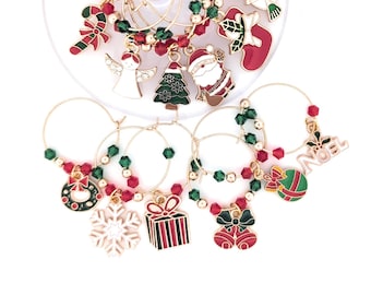 Christmas Wine Charms  - Christmas Bells, Santa, Angel and More - 12 pack