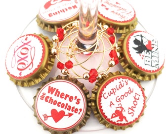 Valentine's Day Gift Wine Charms - Where's The Chocolate - Will Include Gift Tag And Gift Bag 6/pack