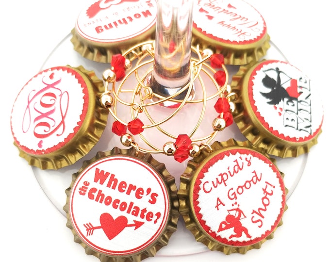 Valentine's Day Gift Wine Charms - Where's The Chocolate - Will Include Gift Tag And Gift Bag 6/pack