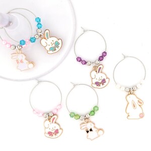 Easter Bunny Wine Charms – Gifts – Glass Markers Set of 6 – Spring Party Favors, Easter Table Decor image 4