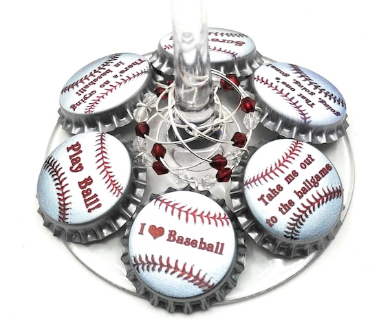 Baseball Wine Charms, Softball Wine Charms - 6/set