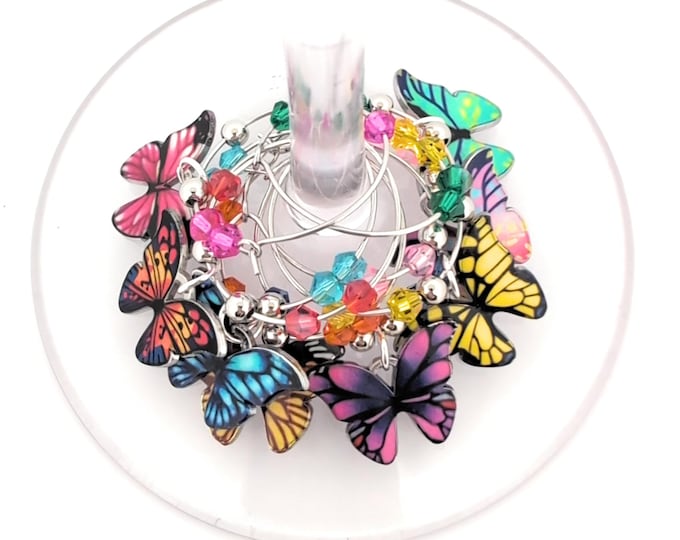 Butterfly Wine Charms – 4th of July & Summer Party Glass Markers, Independence Day, Memorial Day, 8-Pack Wine Glass Identifiers