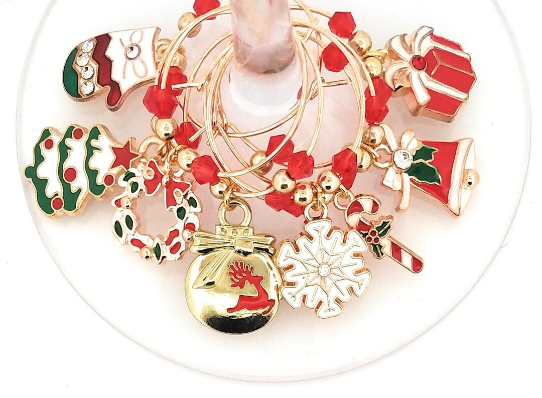Christmas Wine Charms Holiday Wine Charms Christmas Glass Etsy
