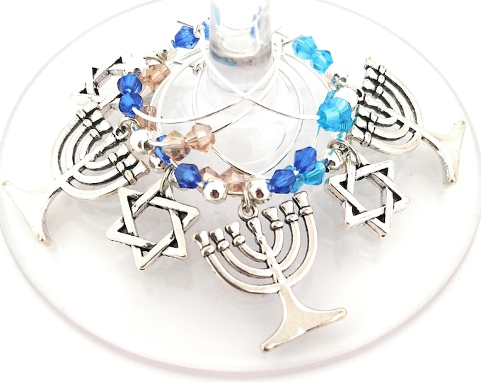 Hanukkah Menorah and Star Of David Wine Charms Gift - 6 pack