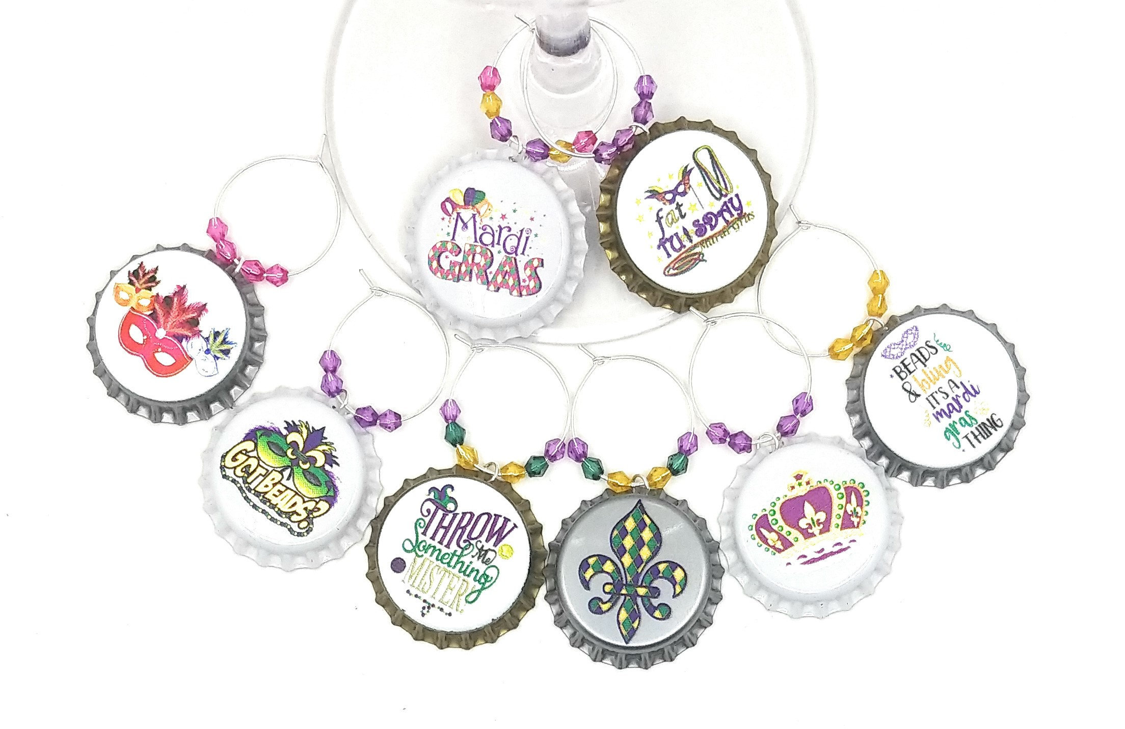 Mardi Gras - Got Beads Wine Charms - 8 per set