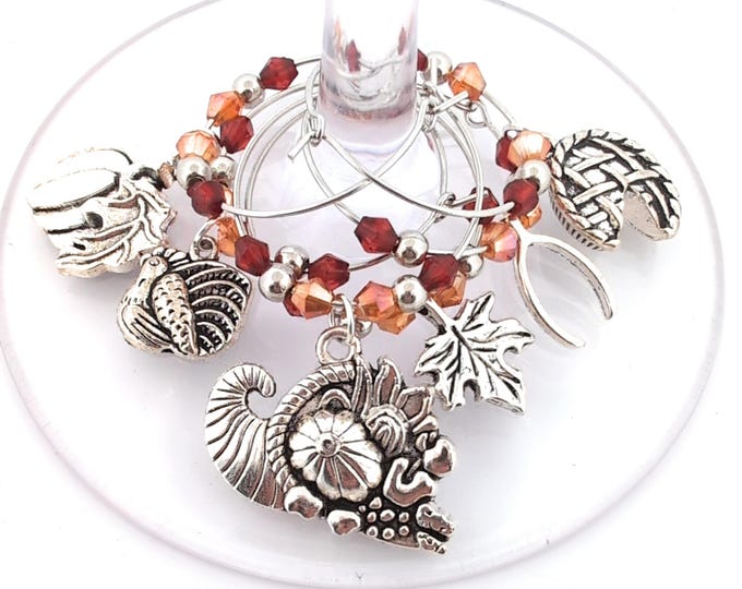 Thanksgiving Wine Charms - Apple Pie - Harvest Beading - Silver tone 6/pack - Party Favor Packaging Option Available