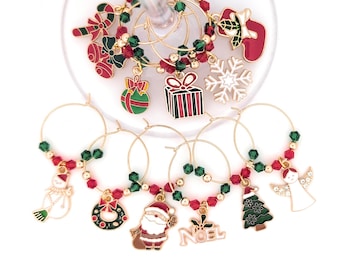 Christmas Wine Charms  - Christmas Bells, Santa, Angel and More - 12 pack