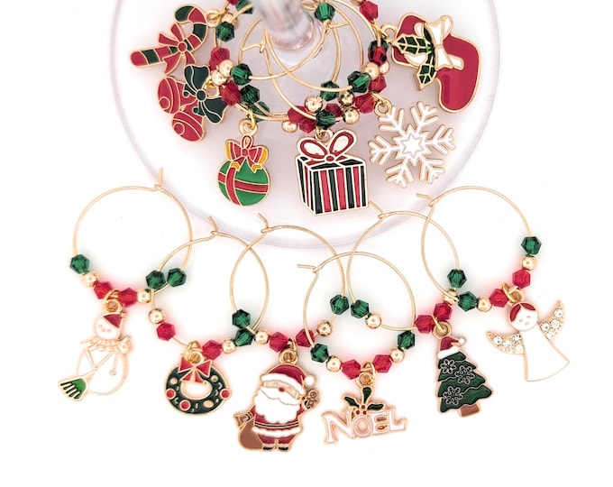 Christmas Wine Charms  - Christmas Bells, Santa, Angel and More - 12 pack