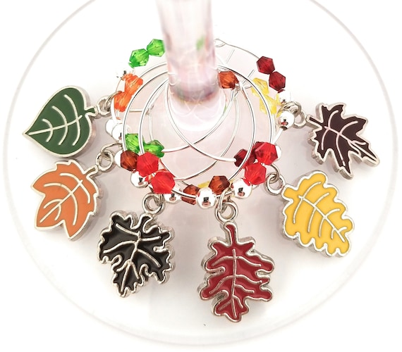 Thanksgiving Wine Charms Autumn Leaves - Pack Of 6 - Party Favor Packaging Option Available