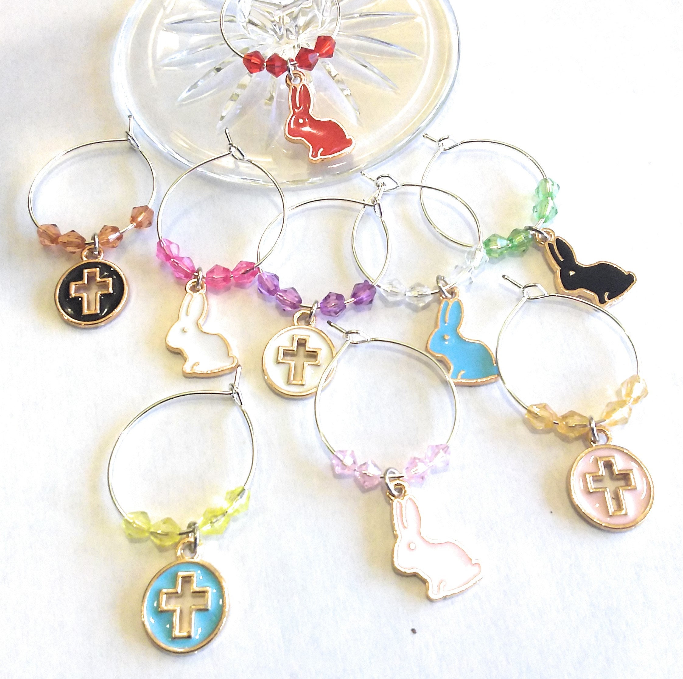 Easter Wine Glass Charms Bunnies & Crosses (9 Pack)