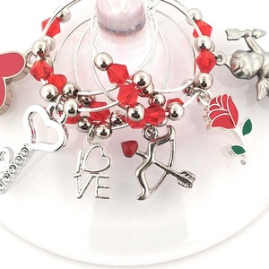 Regalo di San Valentino, Ciondoli per vino di San Valentino, Etichette per bicchieri, Identificatore di bicchieri, Segnabicchieri, Bomboniere per San Valentino