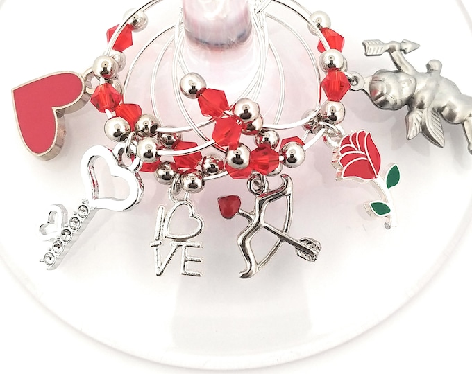 Valentine's Day Gift - Wine Charms - Silver tons Cupid Pack - 6/pack