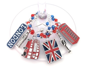 London England Wine Charms For British Celebrations - UK Wine Charms 6/pack