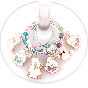 Easter Bunny Wine Charms – Gifts – Glass Markers Set of 6 – Spring Party Favors, Easter Table Decor image 7