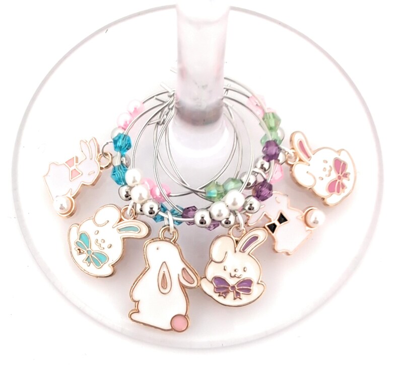 Easter Bunny Wine Charms – Gifts – Glass Markers Set of 6 – Spring Party Favors, Easter Table Decor image 7